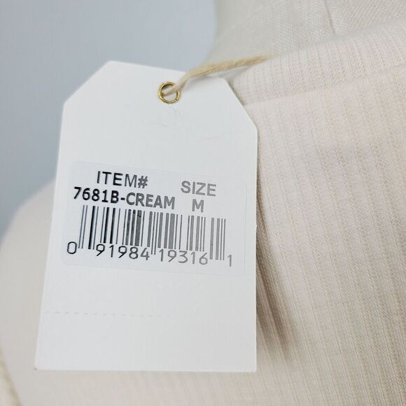 NEW Grace & Emma Top M Cream Ribbed Knit Lace Sleeve Pullover Relaxed Fit Blouse - Picture 8 of 12